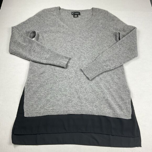 C by Bloomingdales Cashmere Tunic Sweater Small Gray Layered Hem Soft Pullover - Picture 1 of 9